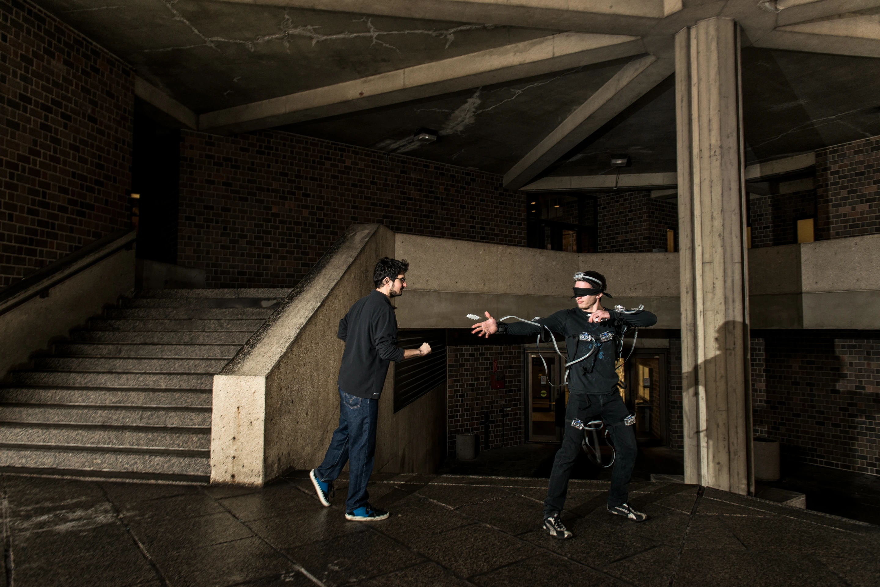 Using a collection of sensors placed all over the body, the SpiderSense suit detects objects in the environment and warns the wearer when anything gets too close (Photo Credit: Lance Long, EVL)