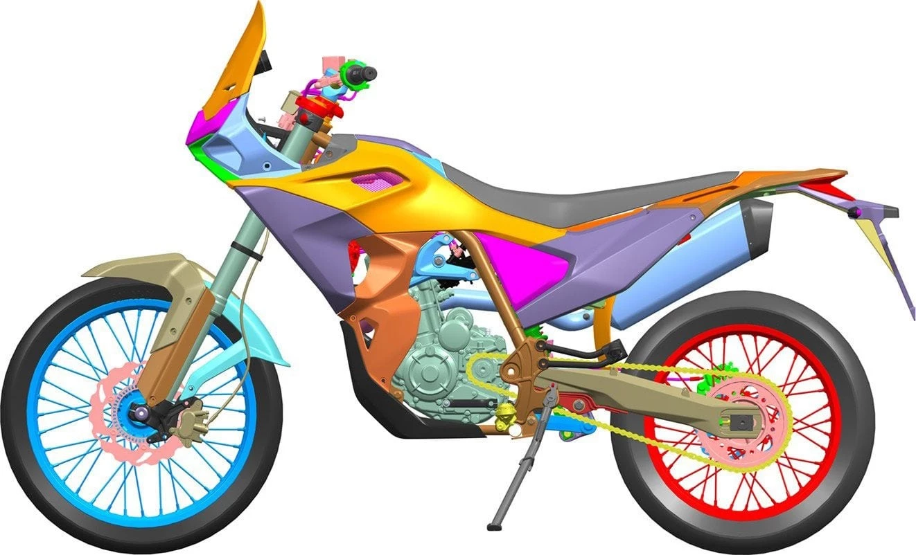 The adventure model sports a low-mounted front mudguard, a taller screen, and what looks like side cowls that flow into a fixed front fairing