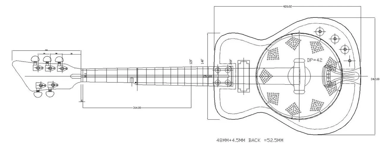 Technical diagram of the guitar, resonator and banjo hybrid