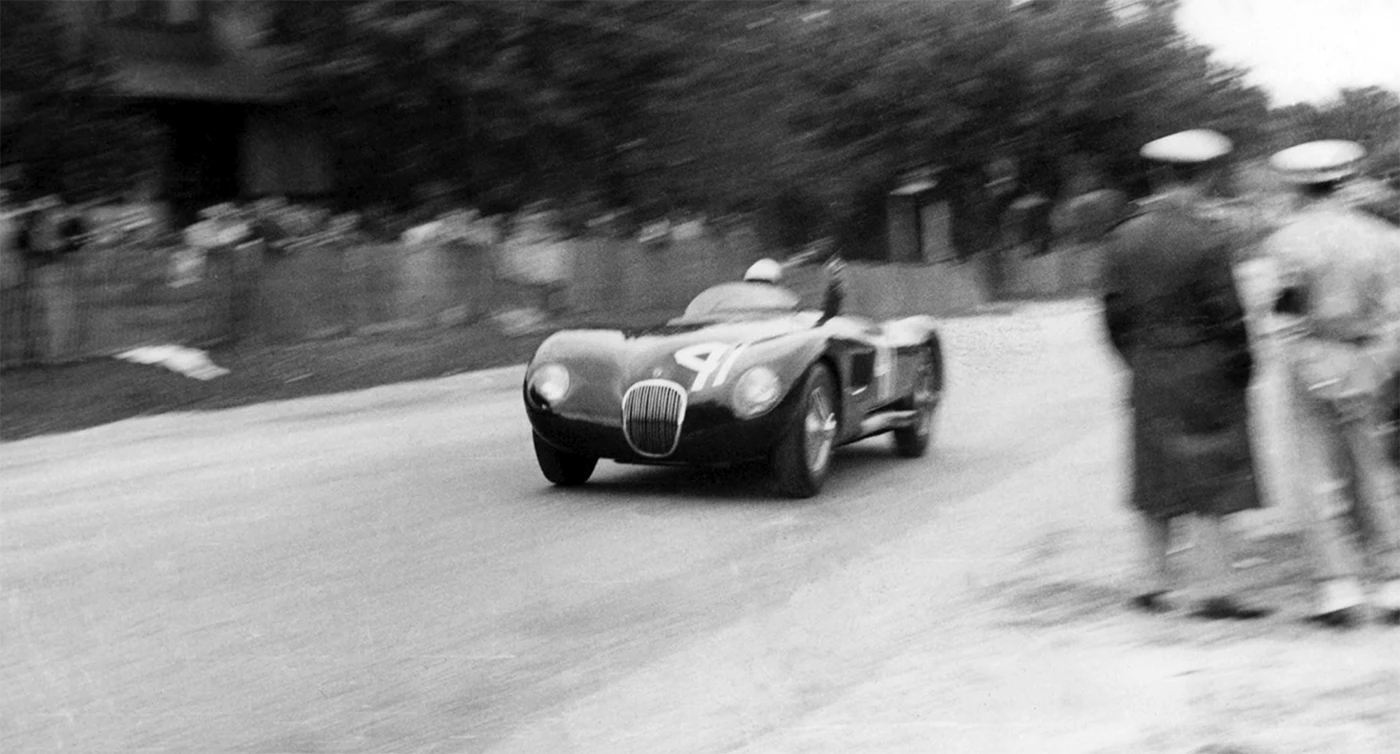 This 1952 Jaguar C-Type sold for $5,285,000 at RM-Sotheby's New York Icons sale in December, 2017. One of 53 units built, it was the first C-Type to be imported to the United States, and the first to win a race in the United States, being raced by the legendary Phil Hill. Hill is pictured in this car (XKC 007), racing towards the very first victory for the C-Type in America at Elkhart Lake.