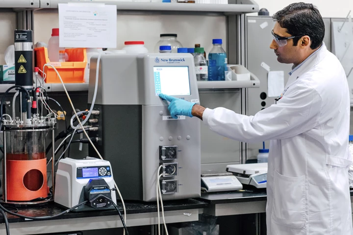 Muhammad Ali tests the effectiveness of the bacteria at treating salinated wastewater