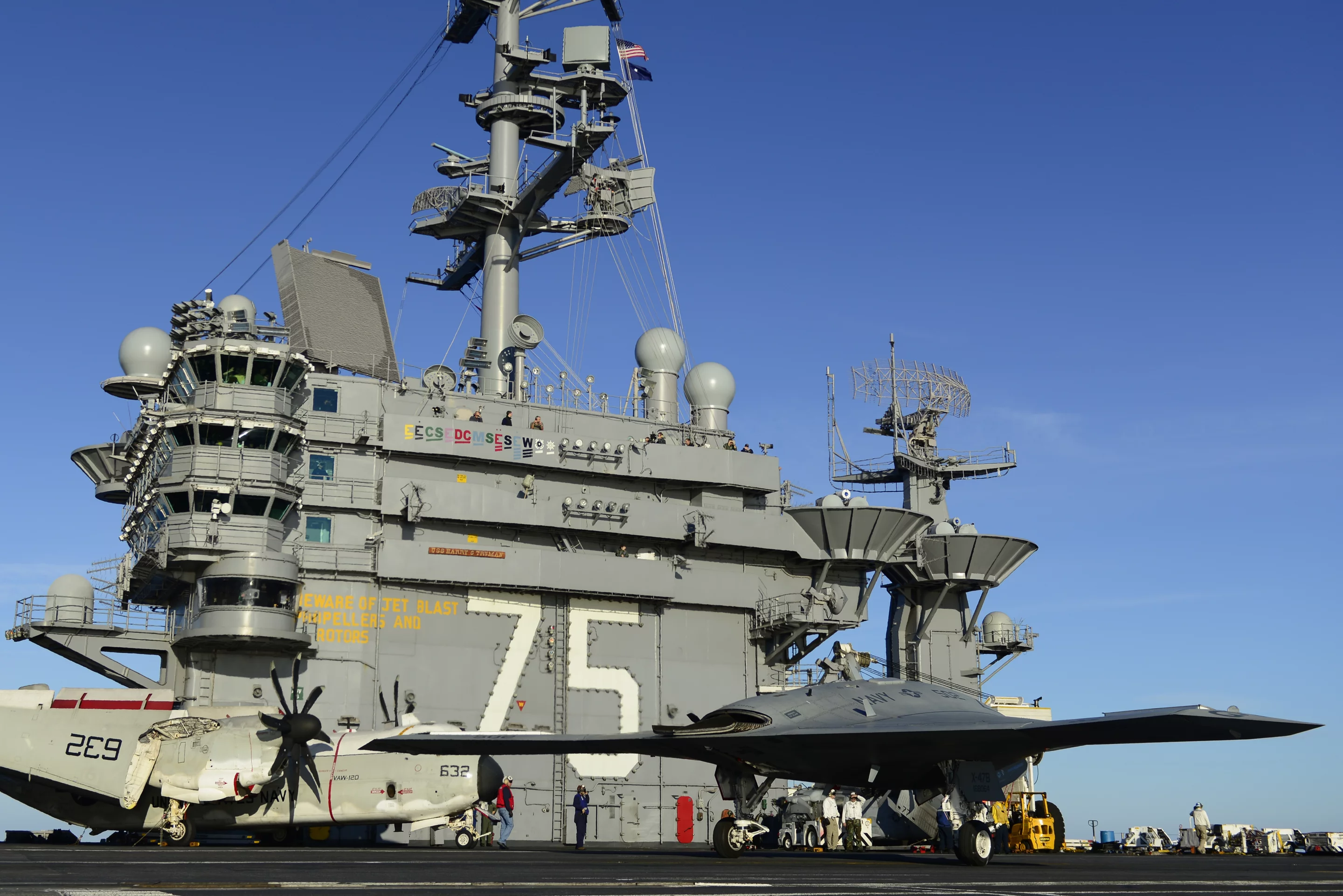 The Northrop Grumman X-47B aboard the USS Harry S. Truman undergoing tests