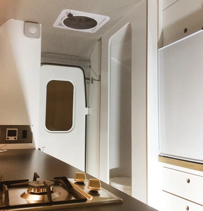 The Nest includes a washroom in the far driver-side corner