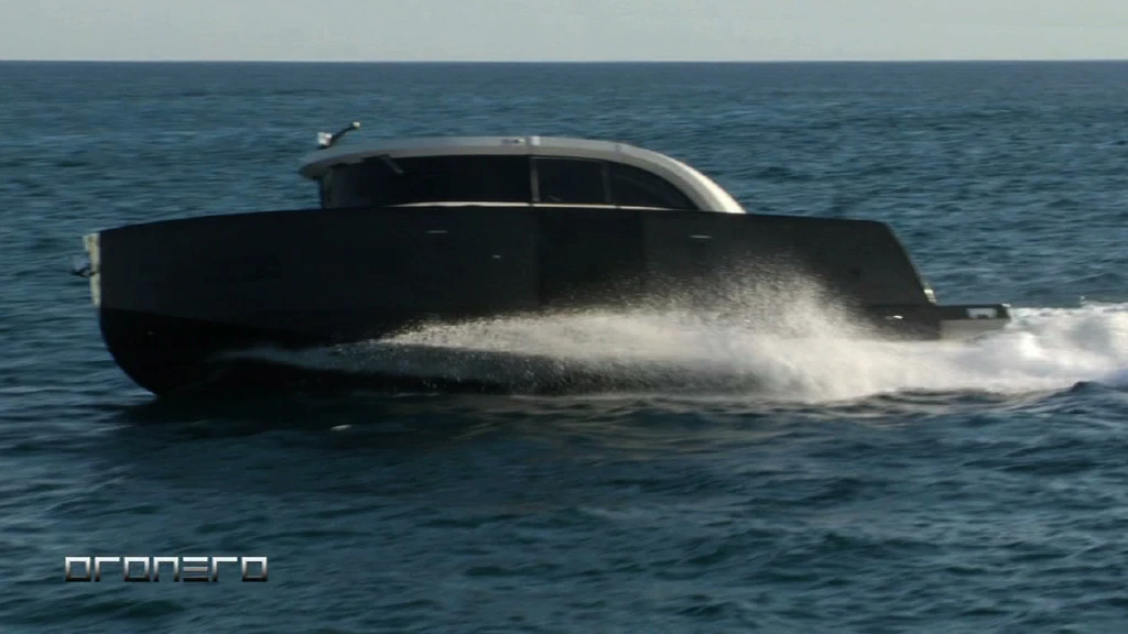 The Oronero features a carbon fiber hull and hard-top roof