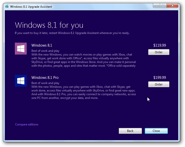 Purchase Windows 8.1 or Windows 8.1 Pro