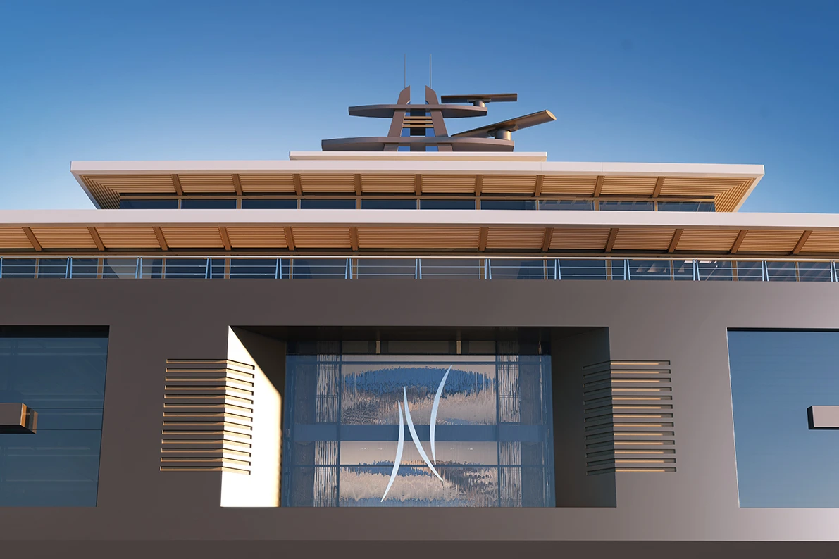 The yacht design combines a central focus around nature with luxury and innovation