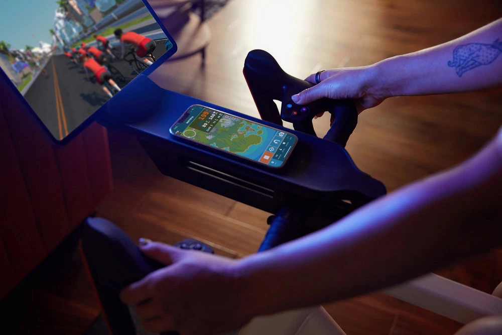 The Zwift Ride features a rubber-lined tray for snacks, smartphones and towels – an optional tablet holder is available for an extra $49.99