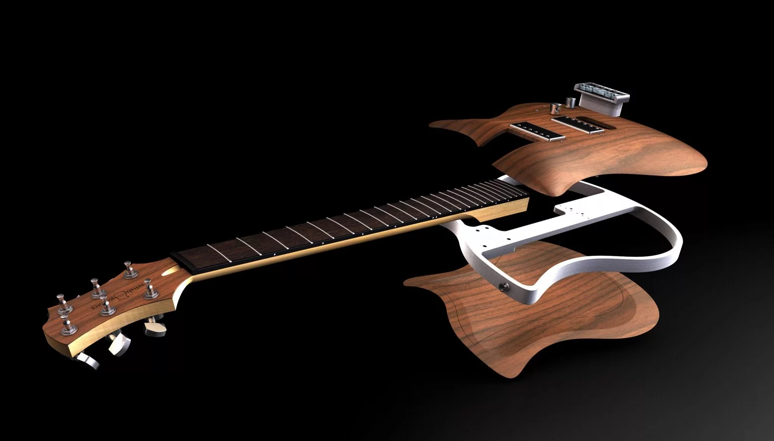 The top and back of Jane's body are made of five layers of wood veneer with a one piece aluminum frame sandwiched inbetween