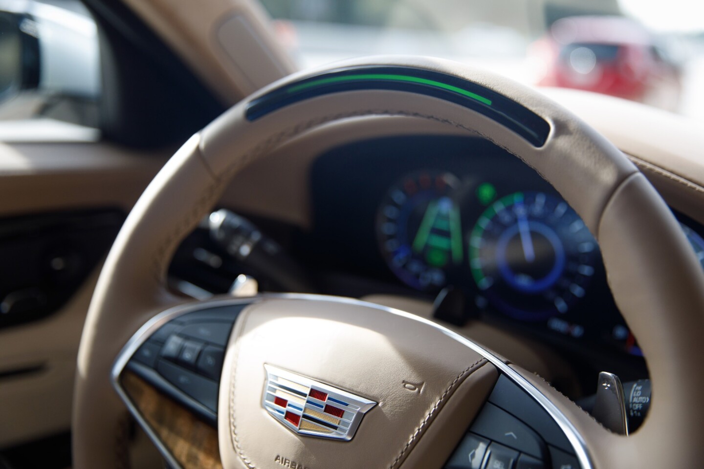 The light on the steering wheel in the CT6 is used to catch the attention of dozy drivers