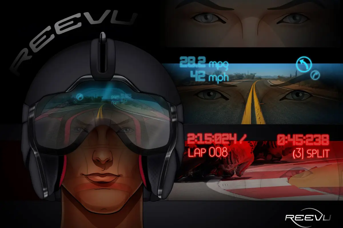Reevu's proposed motorcycle helmet Heads-Up Display (HUD)