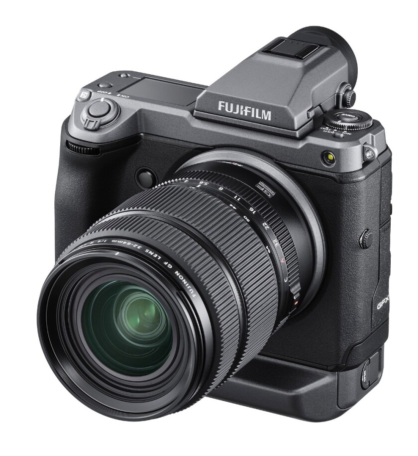 The GFX100 features a detachable Electronic Viewfinder and is compatible with Fujifilm G Mount lenses