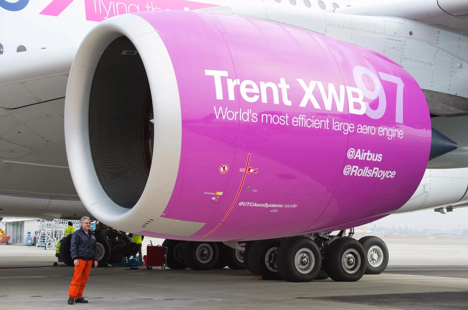 The Rolls-Royce Trent XWB-97 with person to scale