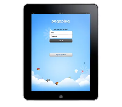 Pogoplug app login screen on the iPad