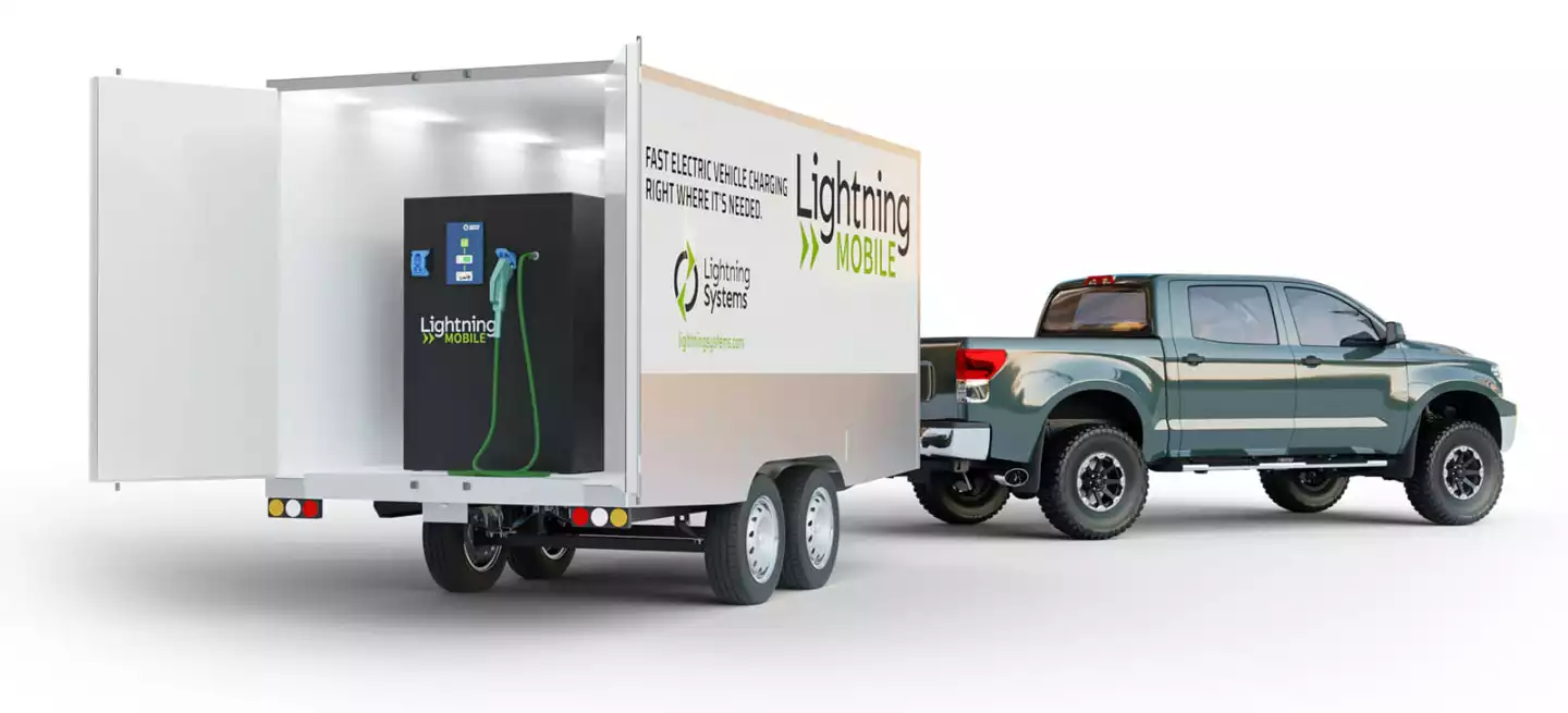The Lightning Mobile electric vehicle charging system can be installed on a trailer, and comes with 192 kWh of battery storage