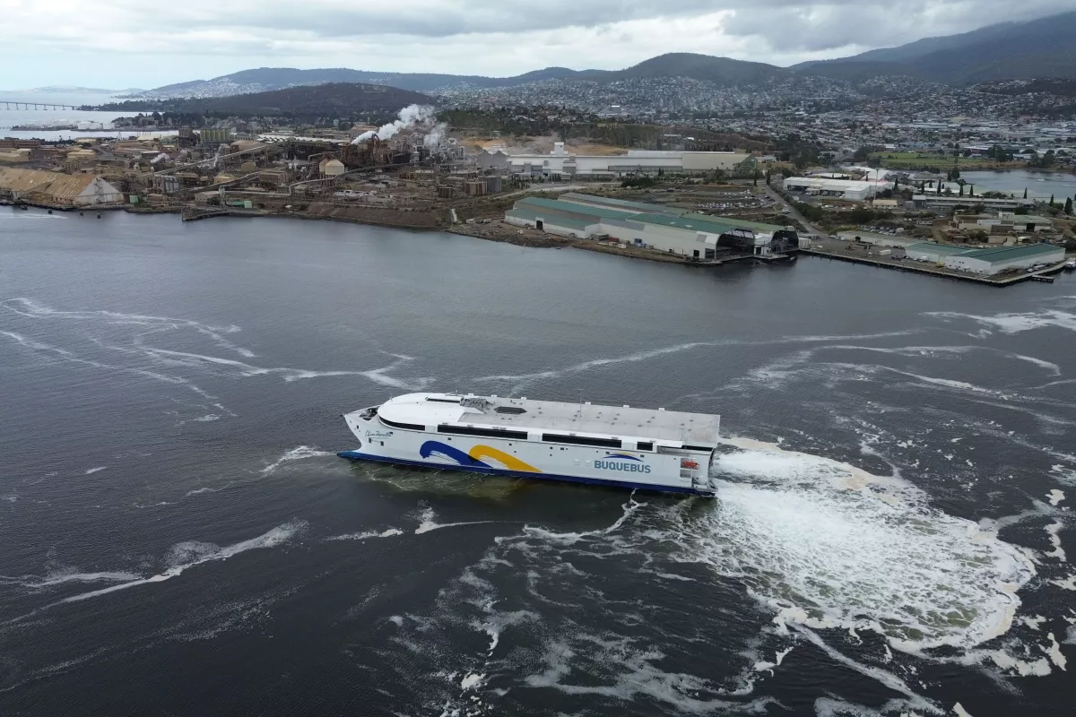 Incat’s Hull 096 maiden voyage: its harbor trials on the River Derwent in Hobart, Tasmania