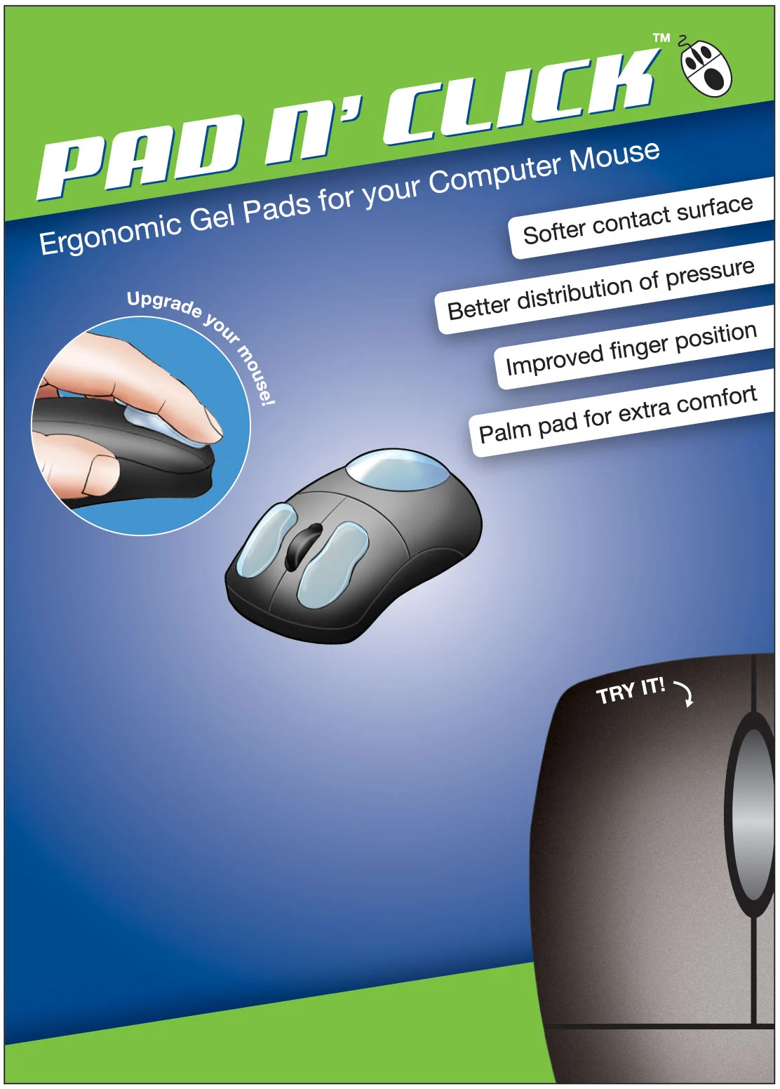 Pad N'Click adhesive mouse gel pads (Image courtesy of Jacob Innovations, LLC)