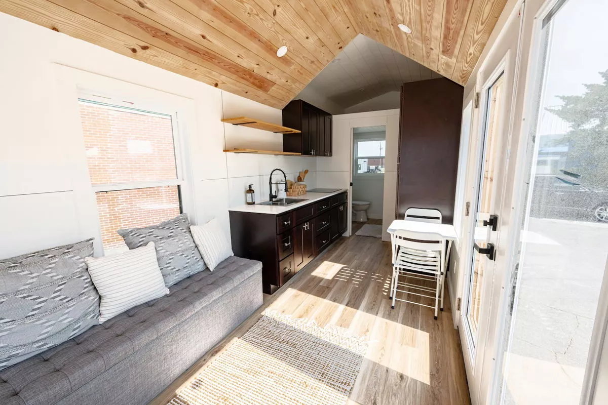 The 28' Model Tiny's interior measures 224 sq ft (20.8 sq m)