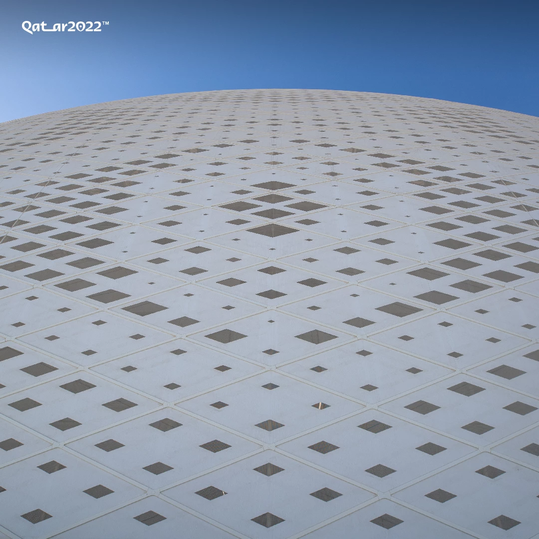 The Al Thumama Stadium is defined by its patterned facade