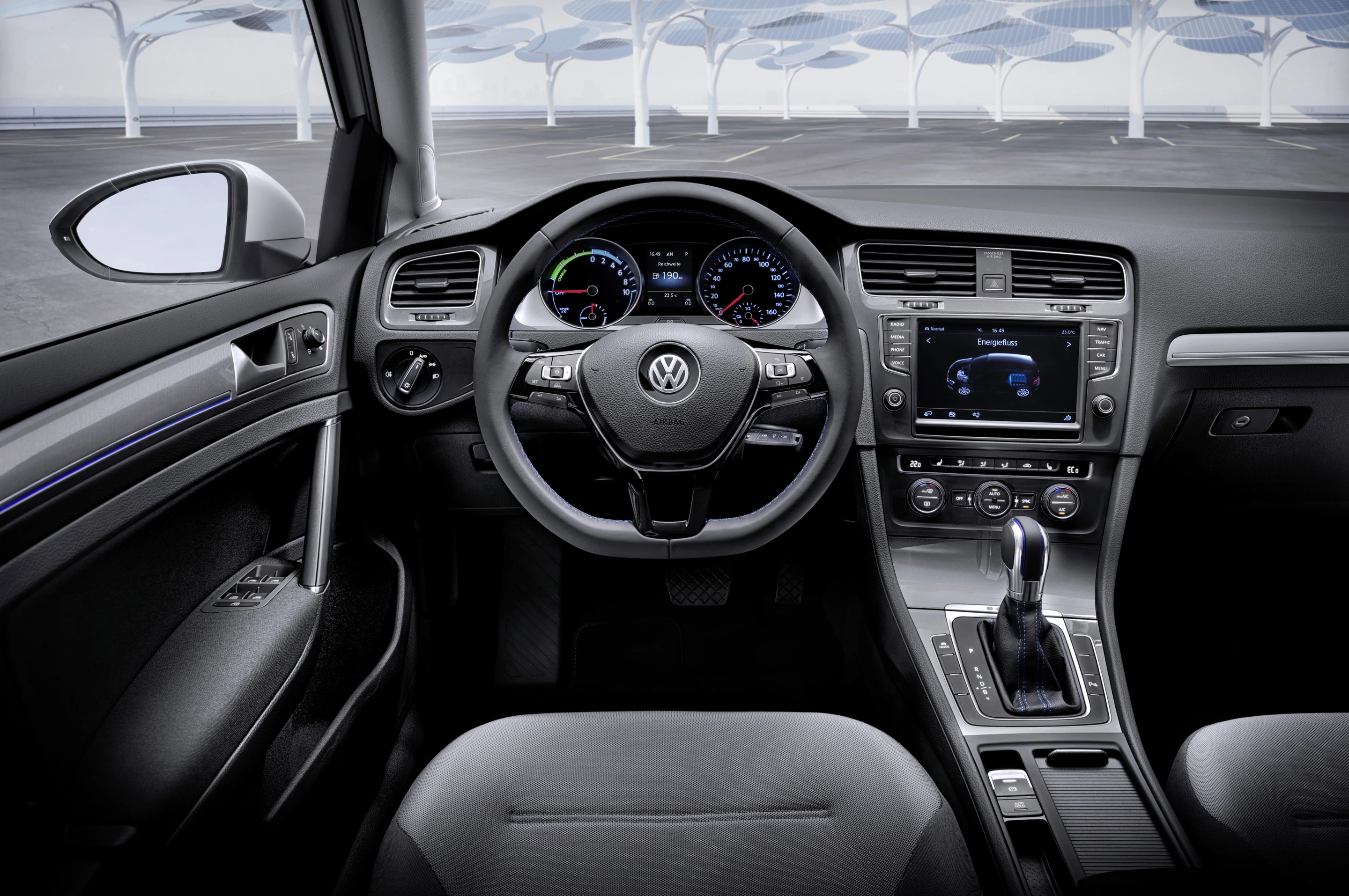 e-Golf's interior is standard fare, resembling the petrol powered Golf's design rather closely