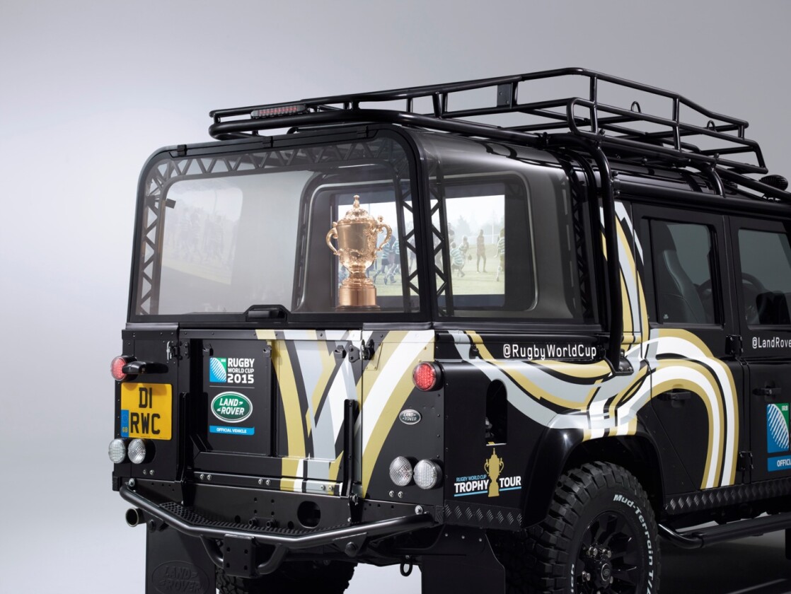 The Defender's cabinet is fitted with a 40-inch TV showing highlights from great Rugby games past