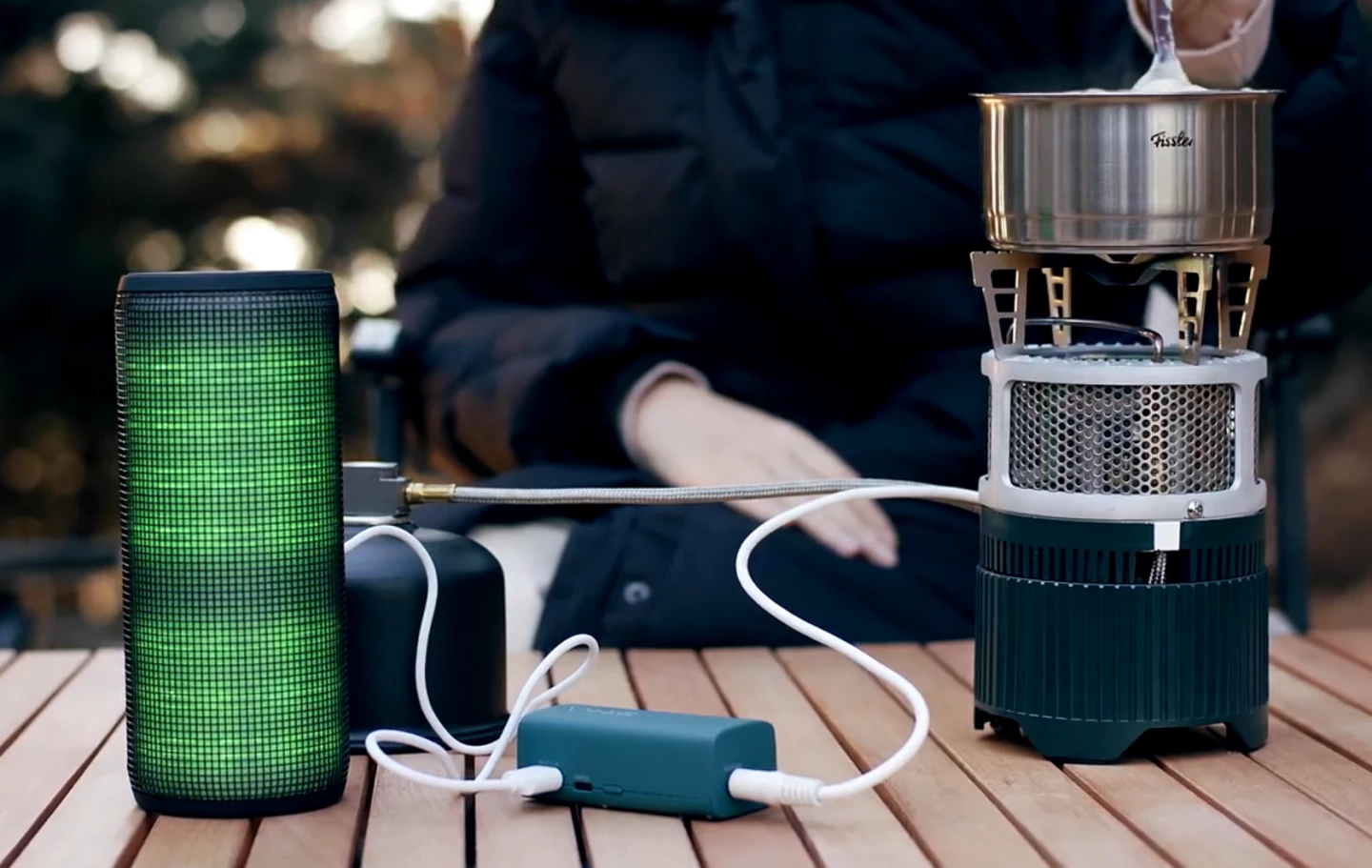 Charge devices while cooking or simply charge the battery for later use