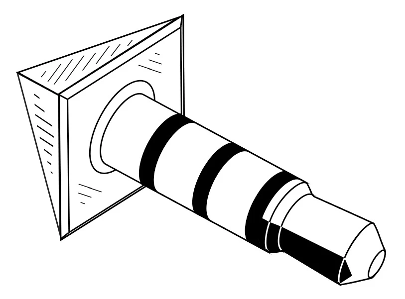 A technical drawing of Mutator, revealing its simple nature as a headphone jack topper