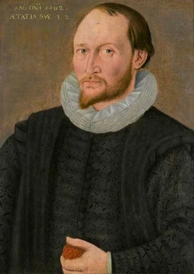 Originally believed to be a portrait of Thomas Harriot, further research revealed that the man depicted was 10 years too young for Harriot. Its status is therefore in doubt, though it has a resemblance to Francis Delaram’s engraving of Harriot c.1620