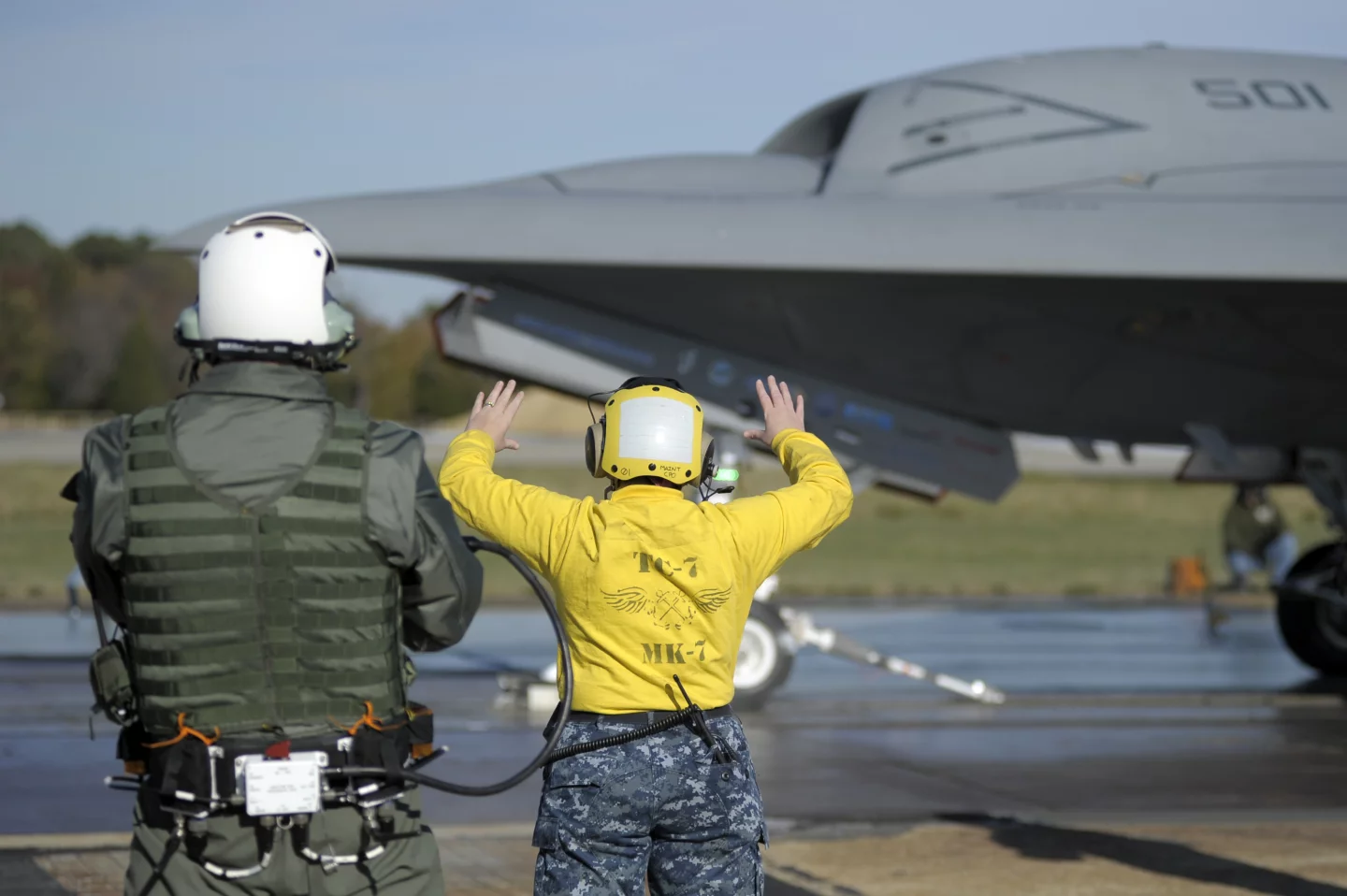 The CDU is operated by a deck operator who follows hand signals given by the flight deck director (Photo: Northrop Grumman)