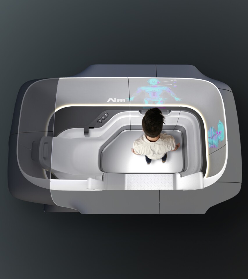The self-driving clinic has a number of diagnostic devices to more comprehensively monitor the patient