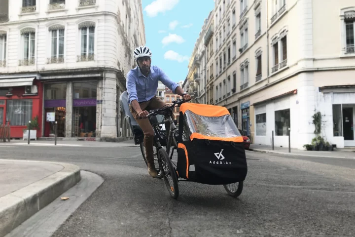 The AddBike, tilting into action