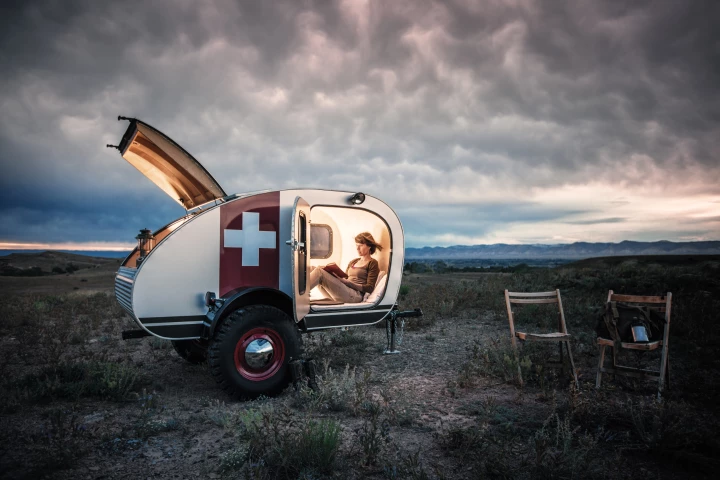 Each teardrop provides the makings for a quick and easy get away, offering shelter for two adults or with a few additions even a family of four