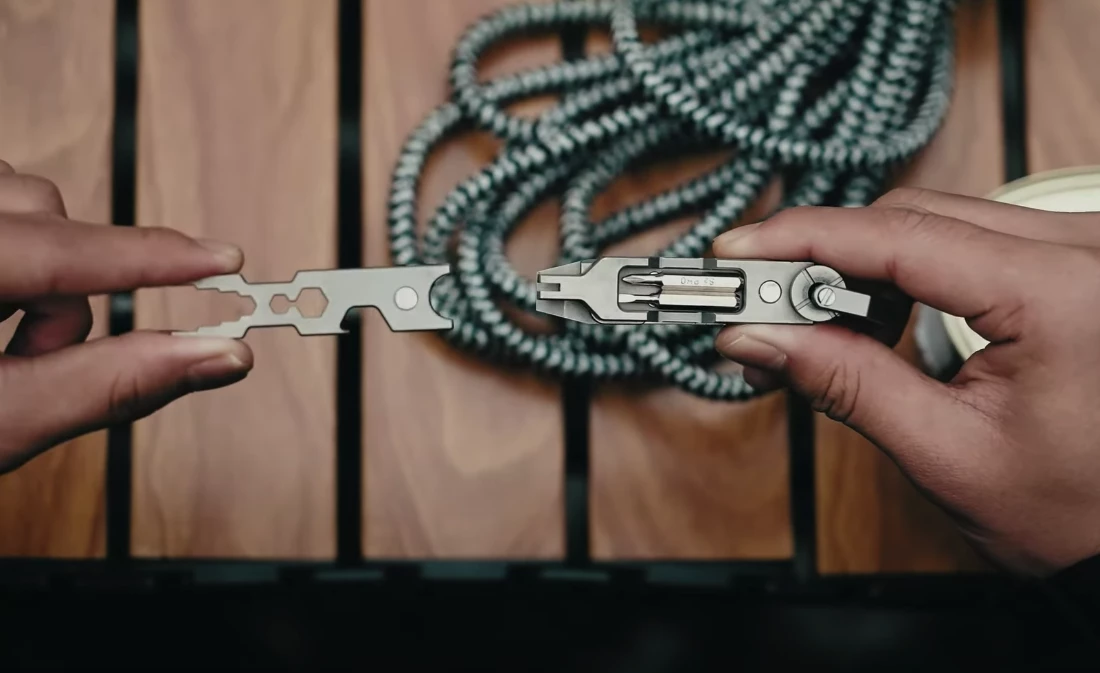 The JOAT's two upper tool bars slide easily on and off the magnetic keyring