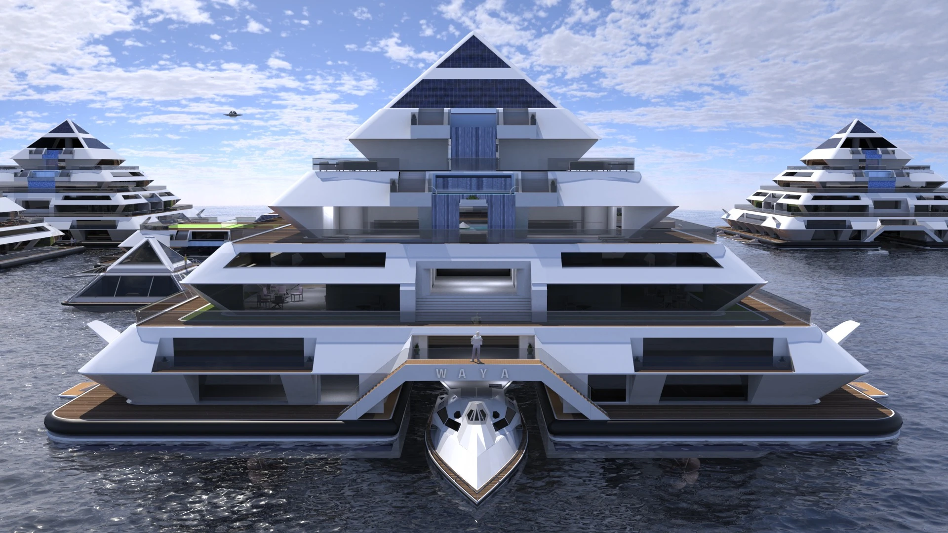 The Waya modules would get all power from solar panels and water turbines