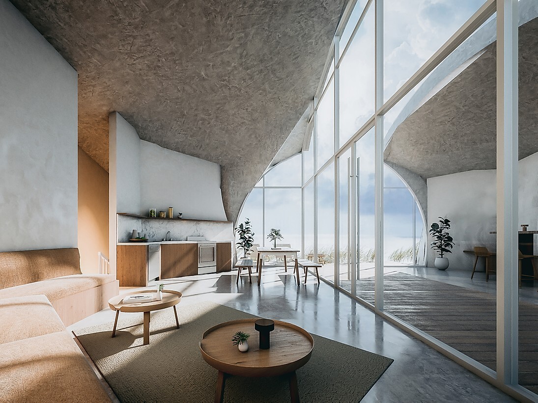 Dune House's kitchen and dining area would be open and light-filled