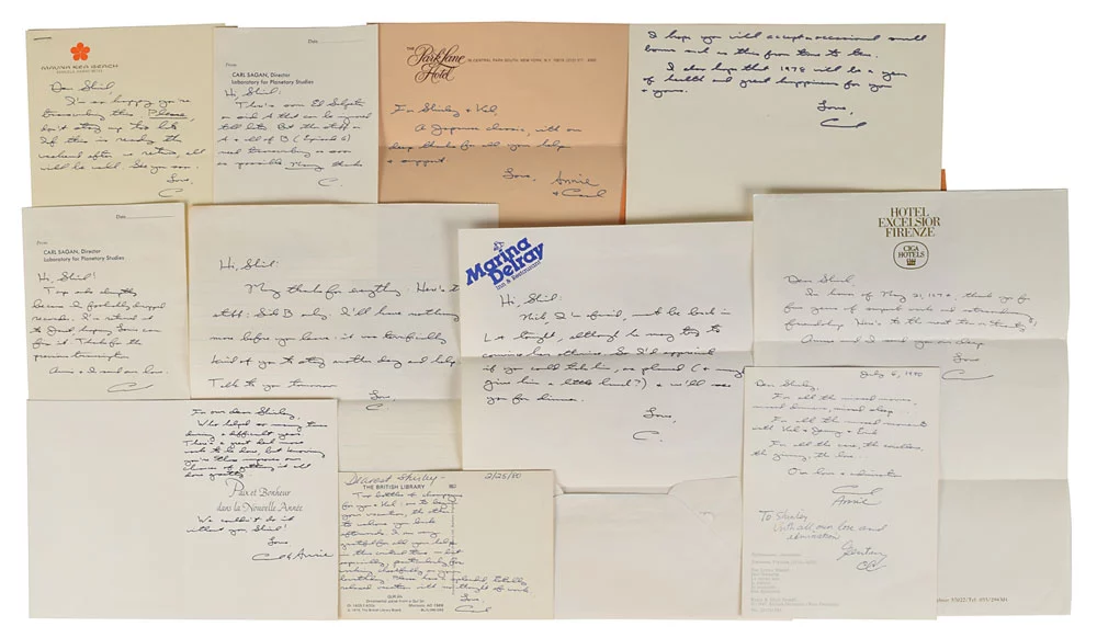 The collection includes notes by Sagan