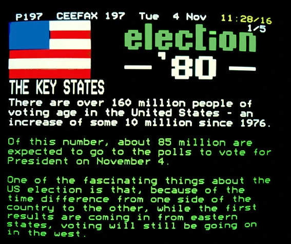 A Ceefax page from the 1980 US elections