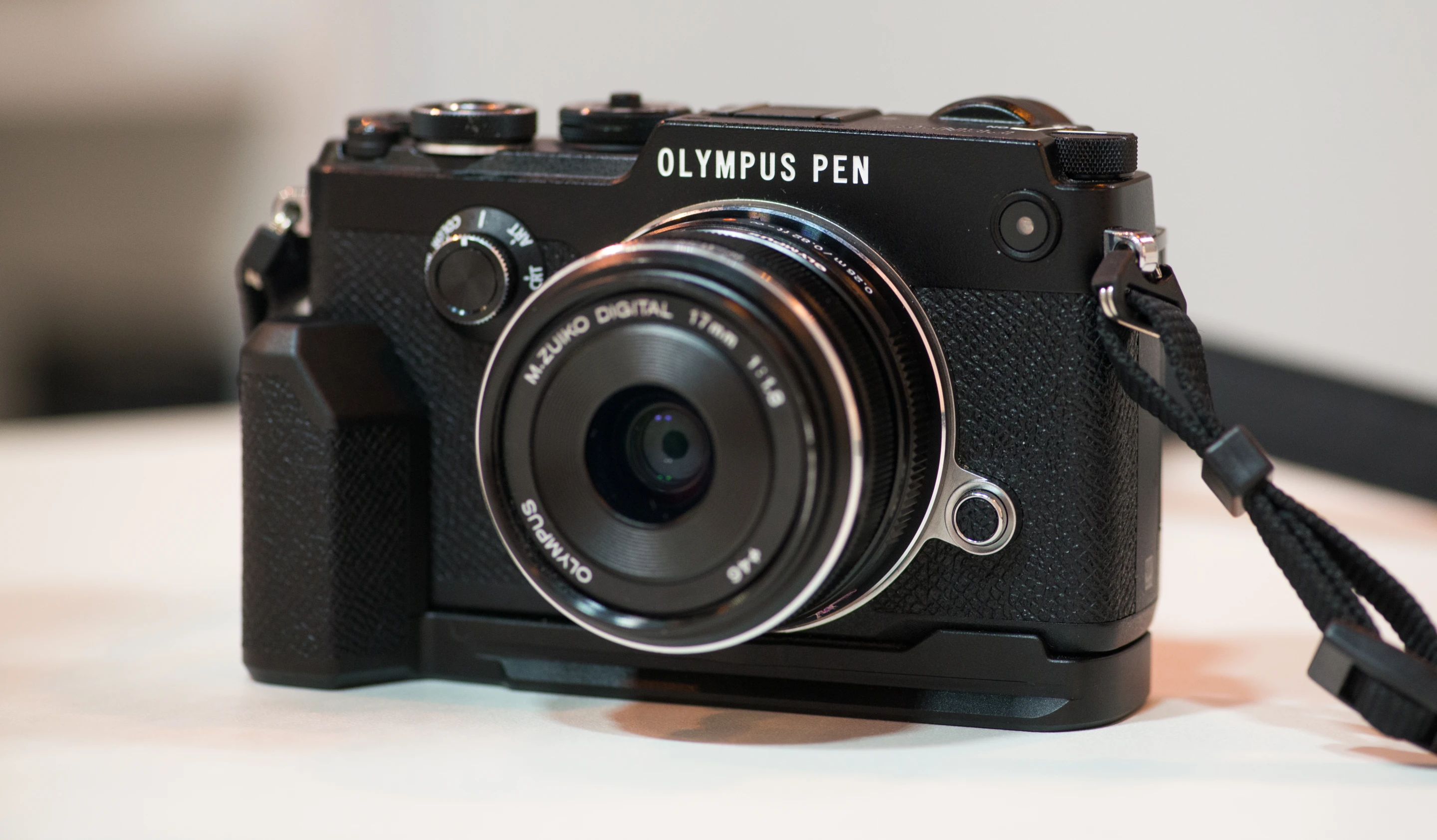 The Olympus PEN-F with the optional grip attached
