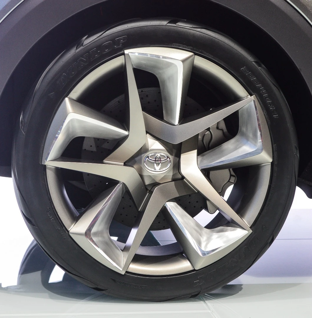 The C-HR's diamond-inspired styling shines through in the diamond-cut spokes of the unique 21-in wheels