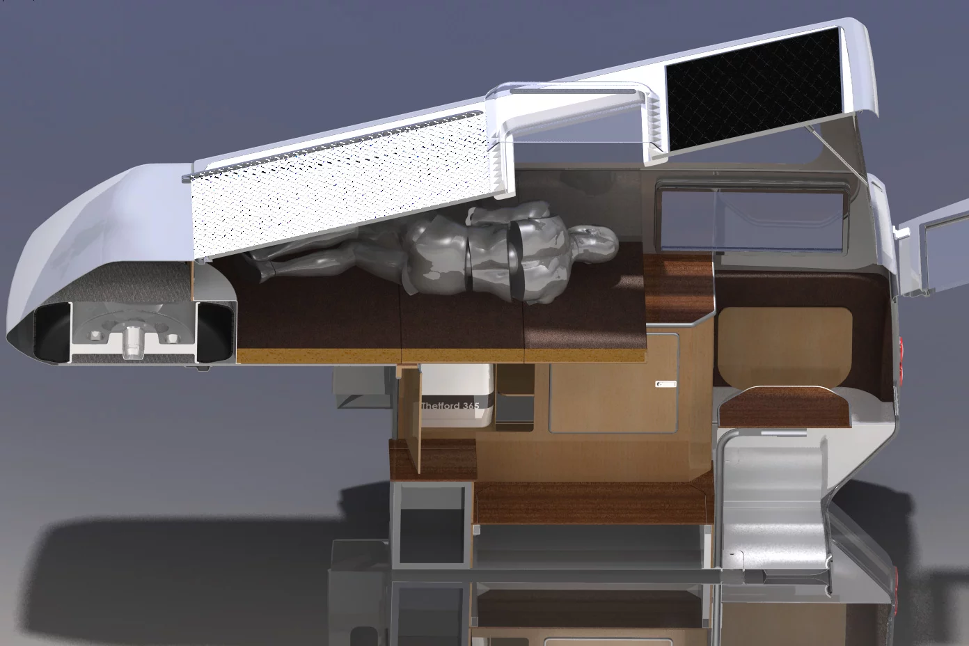 One person can sleep and one can use the stove and sink