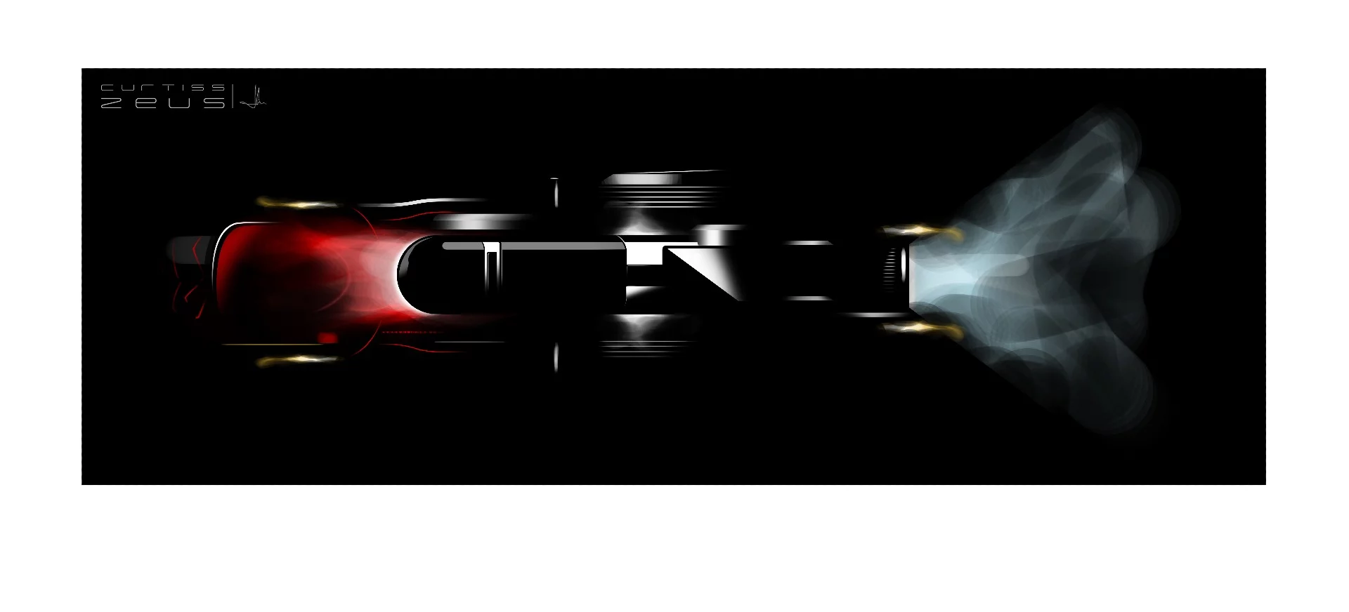 Design drawing of the Curtiss Zeus electric motorcycle