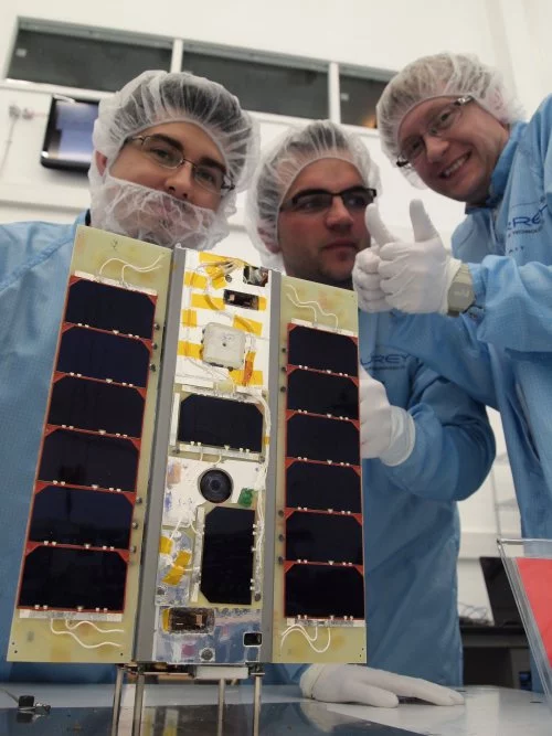 STRaND-1 flight ready February 2013 with Shaun Kenyon, Dr Peter Shaw, Dr Chris Bridges