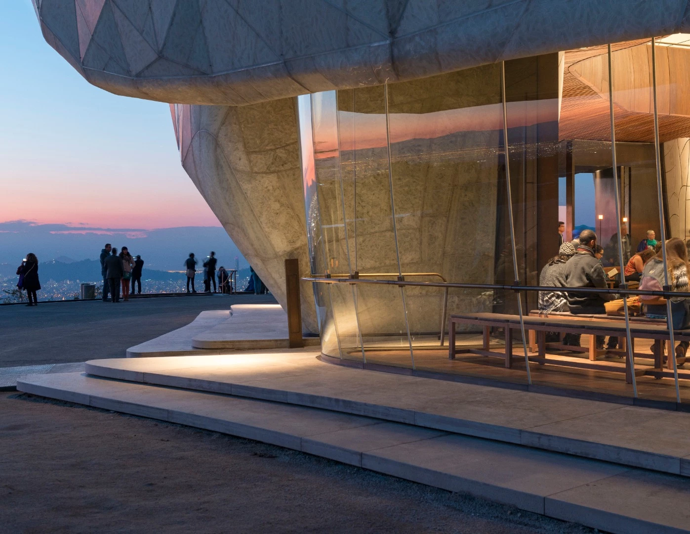 Dusk view from the Bahá’í Temple of South America over Santiago