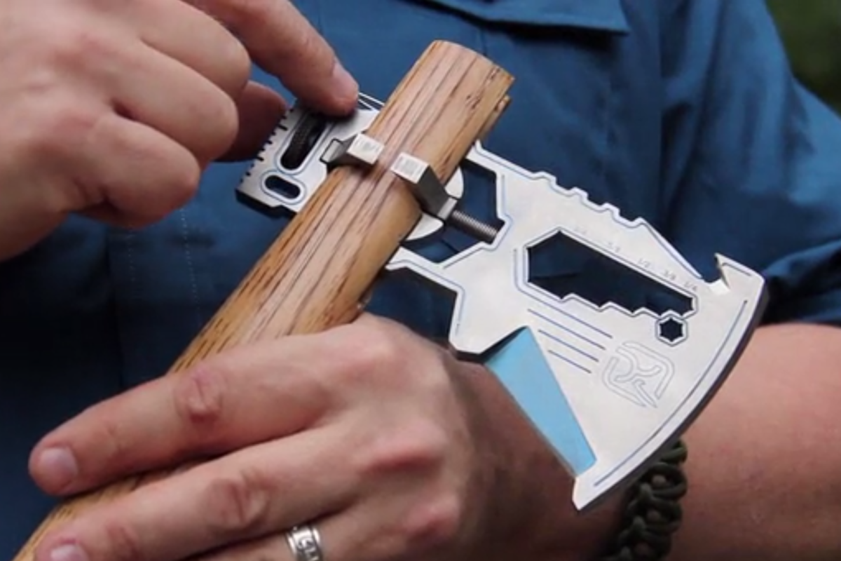 KLAX multitool axe head detaches for easy transport