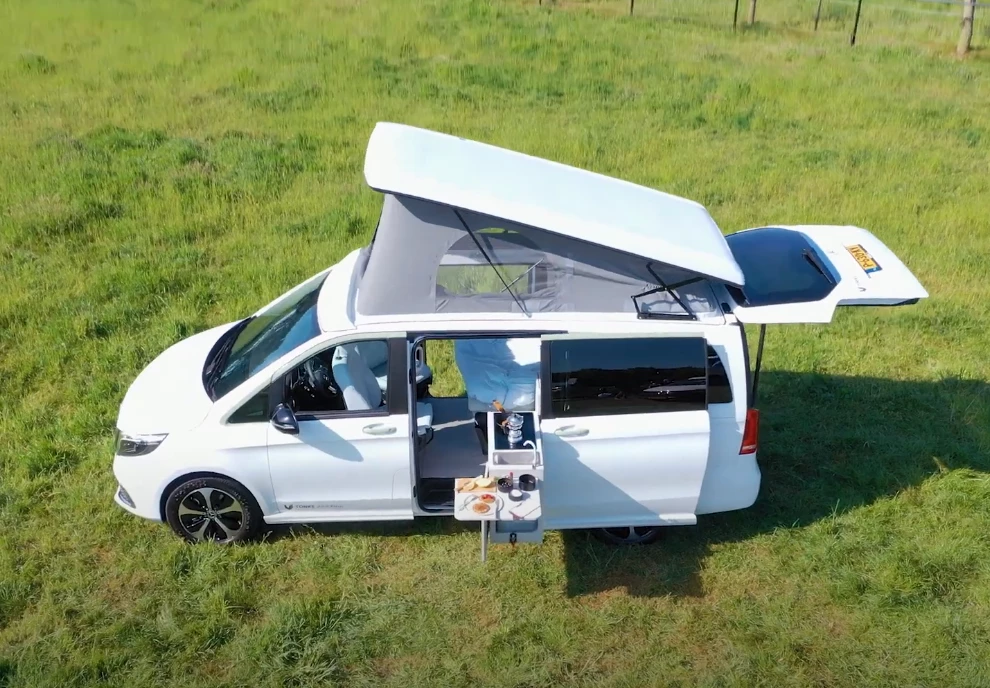 Electric camper vans are finally materializing in a more practical, stylish way, and the Tonke EQV Touring is the latest example
