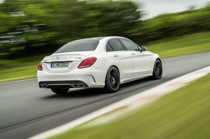 The Mercedes-AMG C 63 features an updated AMG Speedshift MCT 7-speed transmission, AMG Ride Control, new front and rear bumpers, a newly modeled bonnet, wider front wings and new quad exhaust pipes