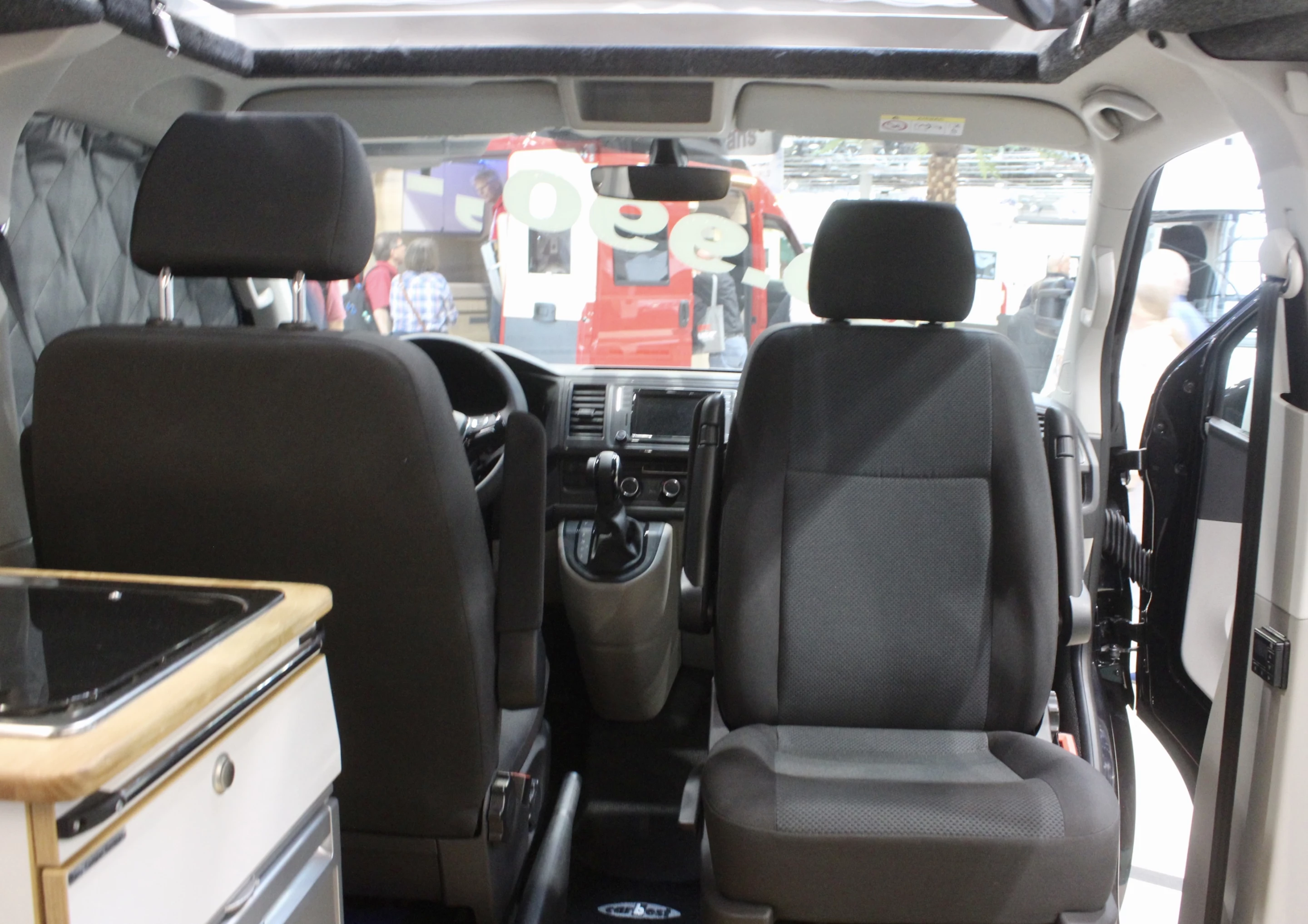 The passenger seat swivels around to work as part of the dining lounge
