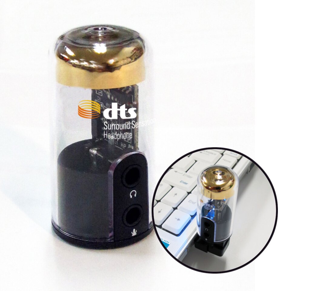 The aim AS301DTS gives users simulated five-speaker surround sound audio through just about any headphones