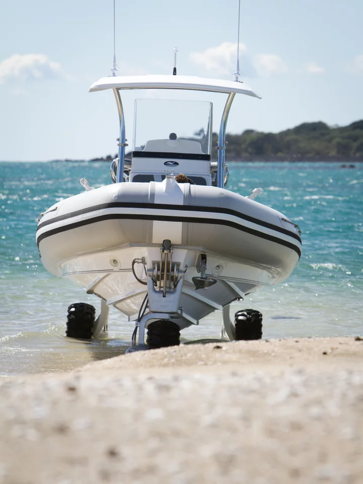 New Zealand's Smuggler Marine has also licensed the Powered by Sealegs system, having married its Strata 750 center-console RIB with the Sealegs system to create a high-performance composite amphibious vessel