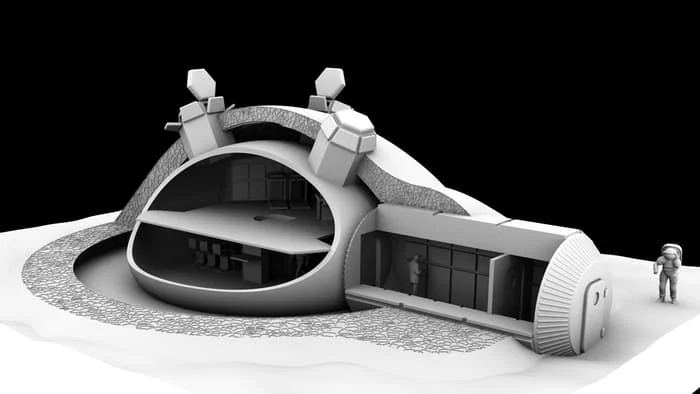 Artist's impression of a partially 3D-printed moonbase