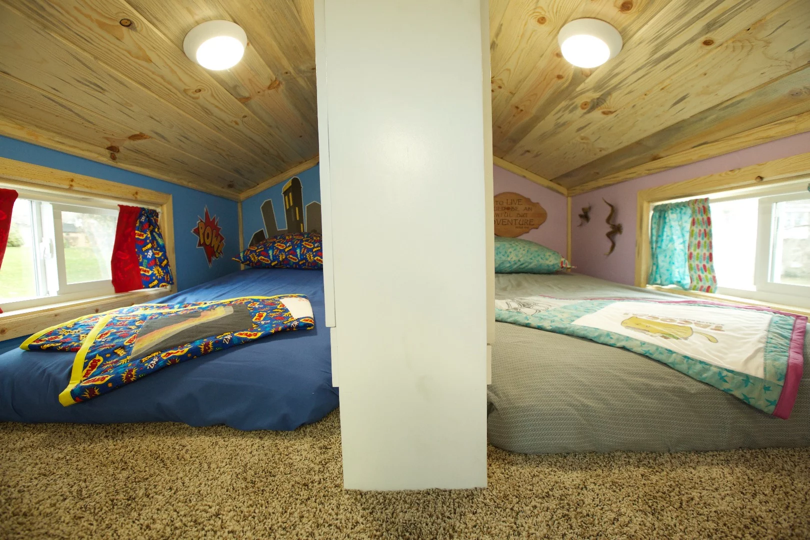 The split loft kids bedroom is above the Brown Bear's bathroom